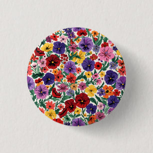 Bright Spring Pansies Floral Garden Pattern 3 Cm Round Badge