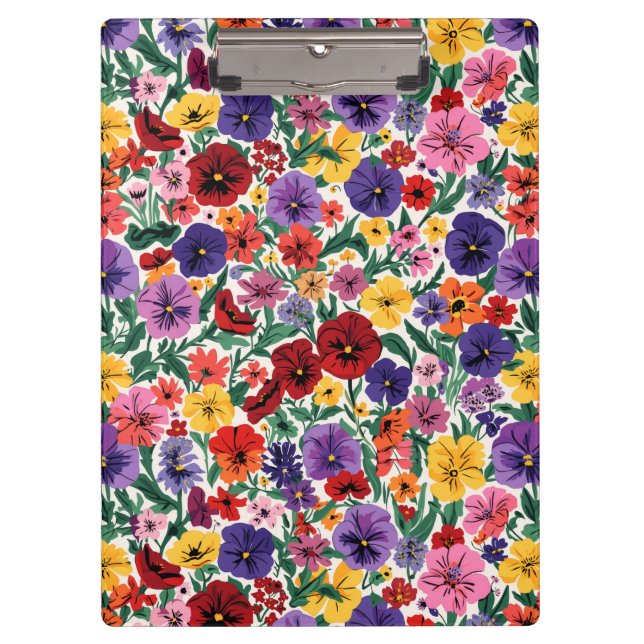 Bright Spring Pansies Floral Garden Pattern Clipboard (Front)