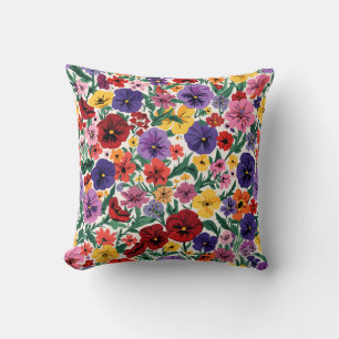 Bright Spring Pansies Floral Garden Pattern Cushion