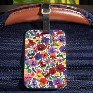 Bright Spring Pansies Floral Garden Pattern Luggage Tag