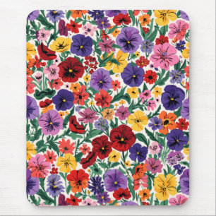 Bright Spring Pansies Floral Garden Pattern Mouse Mat