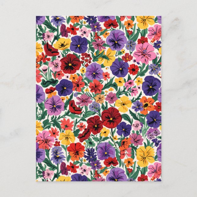 Bright Spring Pansies Floral Garden Pattern Postcard (Front)
