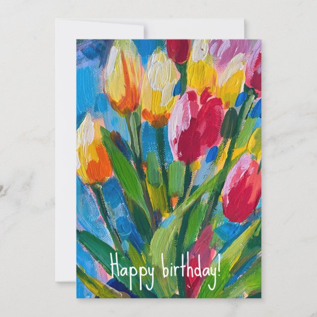 Bright spring tulips , painting  invitation (Front)