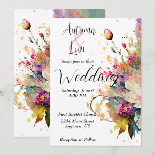 Bright spring watercolor floral Wedding Invitation