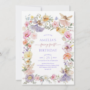 Bright Spring Wildflower Fairy 1st Birthday Invitation