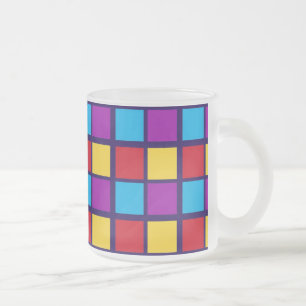 Bright Squares (with red and blue) Frosted Glass Coffee Mug