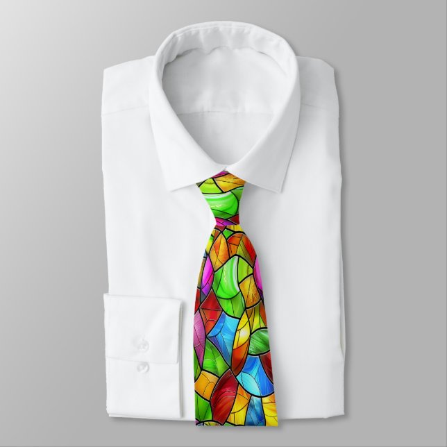 Bright Stained Glass Mosaic Tie (Tied)