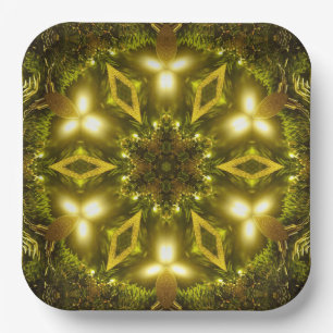 Bright Star Christmas Golden Mandala Kaleidoscope Paper Plate