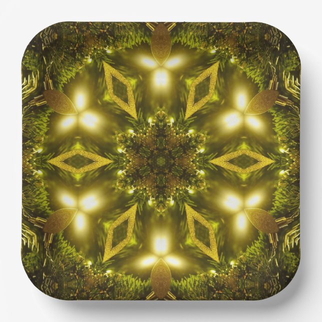 Bright Star Christmas Golden Mandala Kaleidoscope Paper Plate (Front)