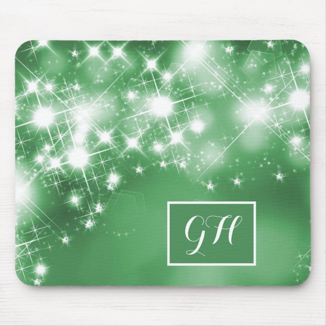 Bright Star Lights on Green Monogram Mouse Mat (Front)
