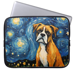 BRIGHT STARRY NIGHT WITH BOXER DOG LAPTOP SLEEVE