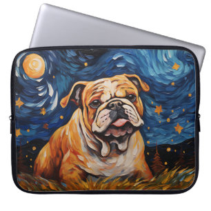 BRIGHT STARRY NIGHT WITH BULLDOG DOG LAPTOP SLEEVE
