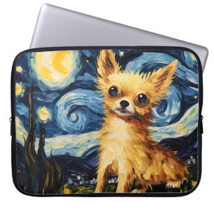 BRIGHT STARRY NIGHT WITH CHIHUAHUA DOG LAPTOP SLEEVE