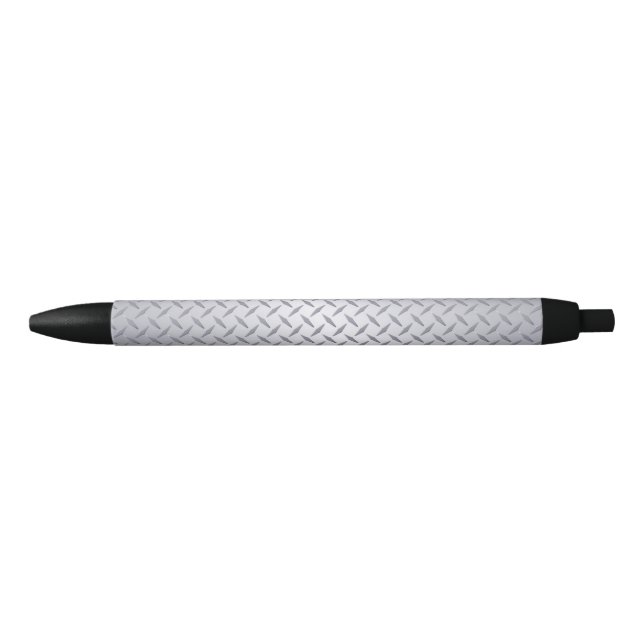 Bright Steel Diamond Plate Look Black Ink Pen (Front)
