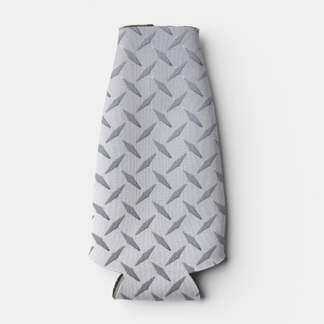 Bright Steel Diamond Plate Look Bottle Cooler (Front)
