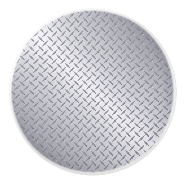 Bright Steel Diamond Plate Look Ceramic Knob (Front)