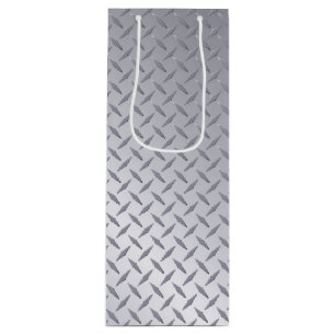 Bright Steel Diamond Plate Look Wine Gift Bag
