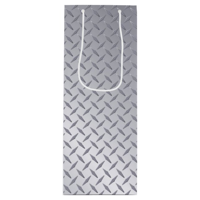 Bright Steel Diamond Plate Look Wine Gift Bag (Front)