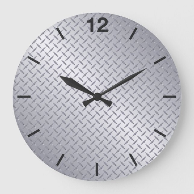Bright Steel Diamondplate Pattern Large Clock (Front)