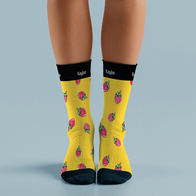 Bright Strawberry Watercolor Modern Summer Name Socks (Creator Uploaded)
