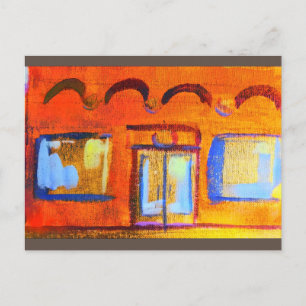 Bright streetscape orange facade postcard