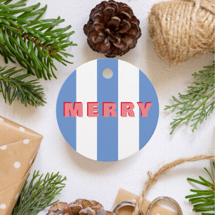 Bright Striped Blue Christmas 'Merry' Favour Tags