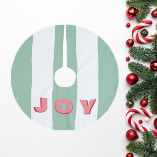 Bright Striped Green Modern "Joy" Typography Brushed Polyester Tree Skirt
