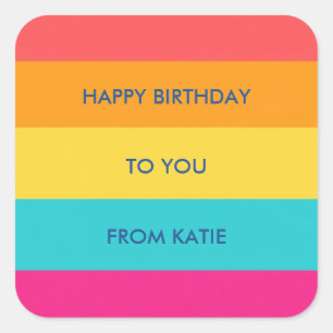 Bright Stripes Colourful Happy Birthday Custom Tag