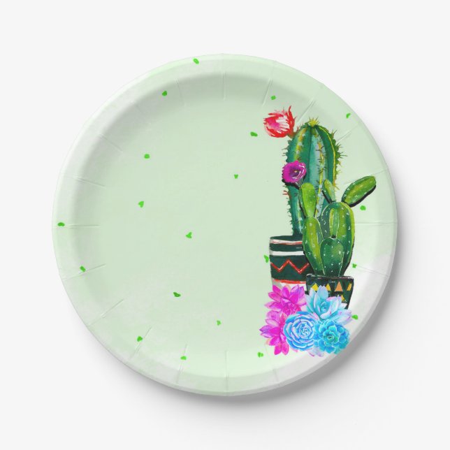 Bright Stripes Fiesta Succulents Cinco de Mayo Paper Plate (Front)