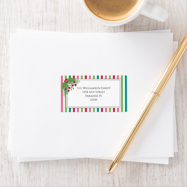 Bright Stripes Fun Holiday Christmas Holly Berries Label (Insitu)
