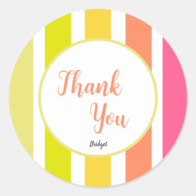 Bright Stripes Summer Mood Thank You Classic Round Sticker (Front)