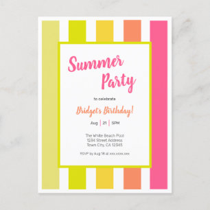Bright Stripes Summer Party Invitation Postcard