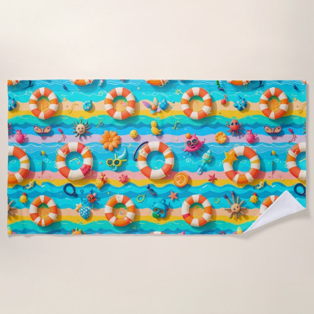 🌞 Bright Summer Beach Pattern Vibes 🌊 Towel (Front)