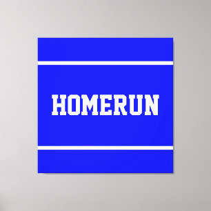 Bright Summer Blue White HOMERUN Text Stripes Canvas Print
