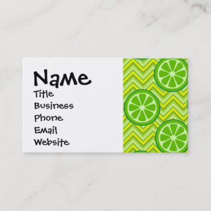 Bright Summer Citrus Limes on Green Yellow Chevron Business Card