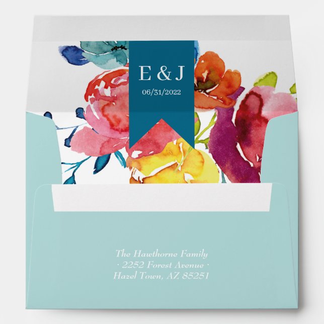 Bright Summer colourful floral Wedding Envelope (Back (Bottom))