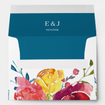 Bright Summer colourful floral Wedding Envelope