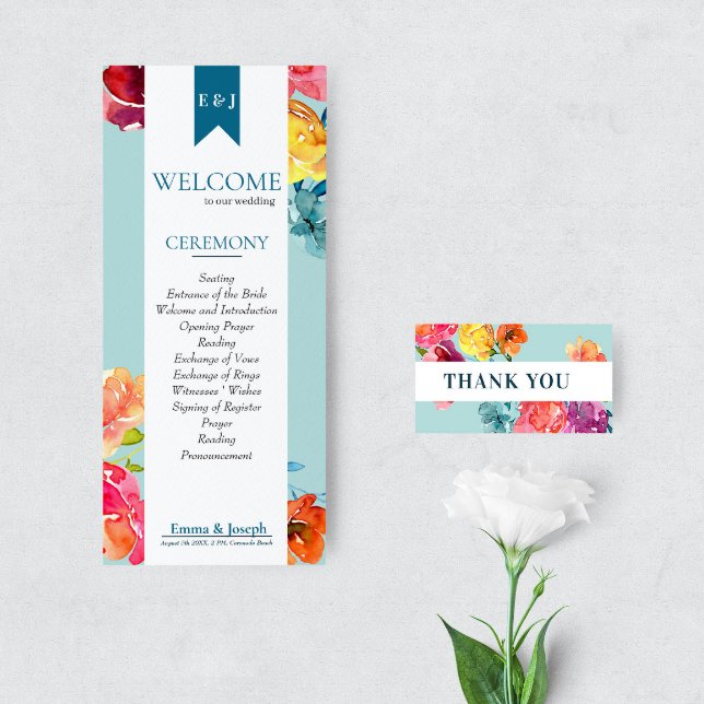 Bright Summer colourful floral Wedding Program Programme (Creator Uploaded)