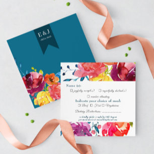 Bright Summer colourful floral Wedding RSVP Card