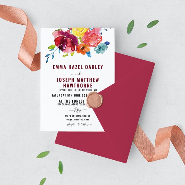 Bright Summer colourful modern floral Wedding  Invitation (Creator Uploaded)