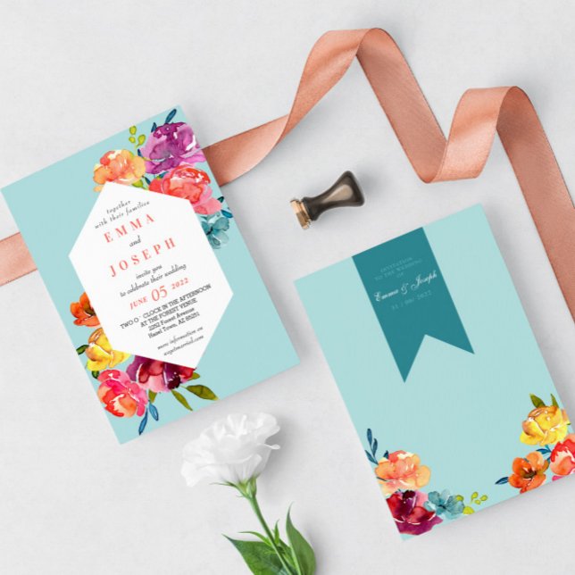 Bright Summer colourful pastel floral Wedding I  Invitation (Creator Uploaded)