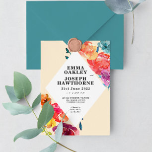 Bright Summer colourful triangle floral Wedding I Invitation