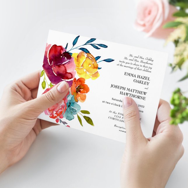 Bright Summer colourful turquoise floral Wedding I Invitation (Creator Uploaded)