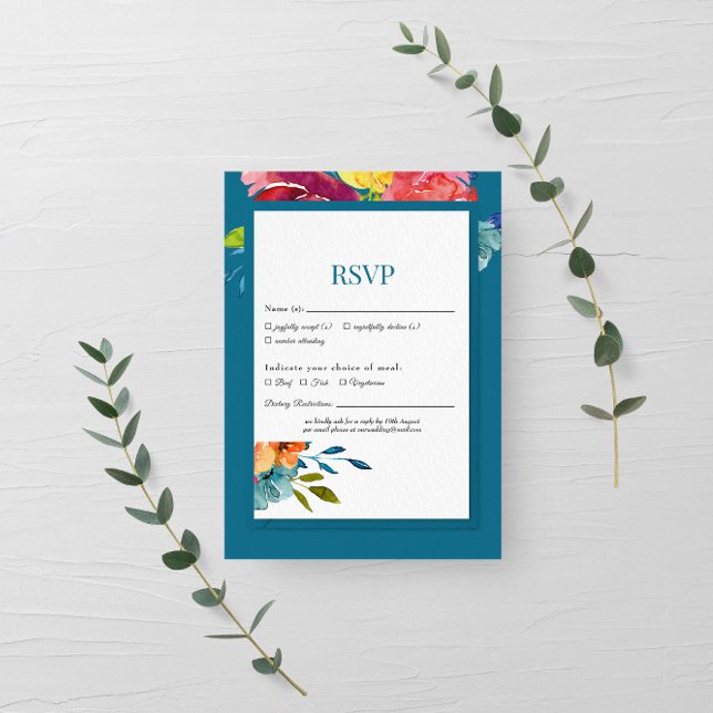 Bright Summer colourful turquoise Wedding RSVP (Creator Uploaded)