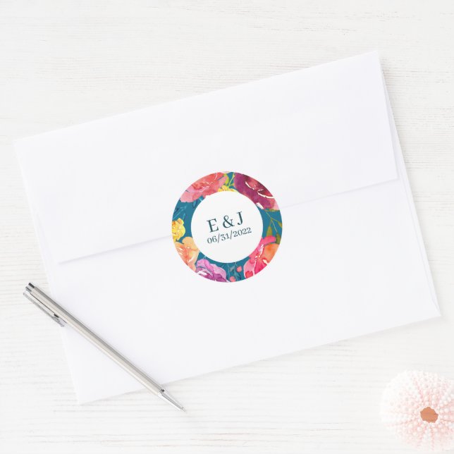 Bright Summer colourful turquoise Wedding Sticker (Envelope)