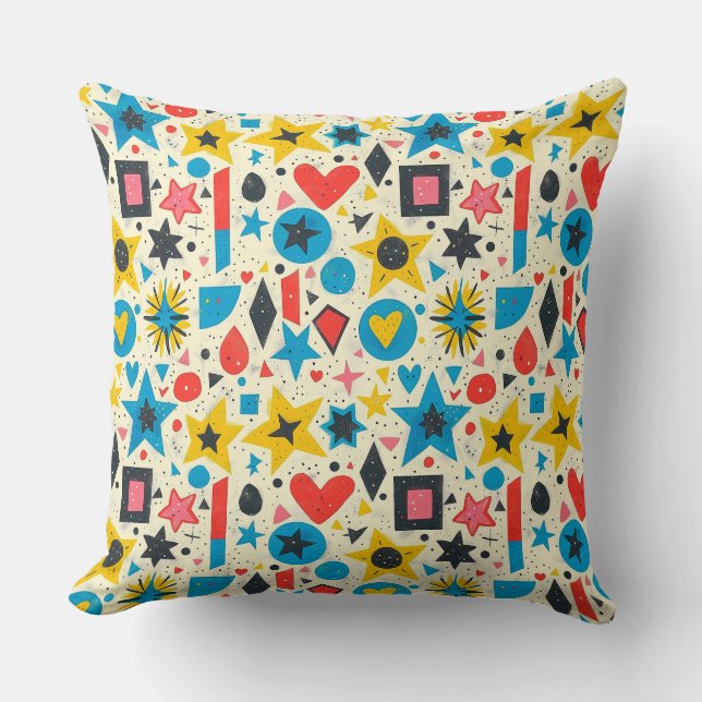 Bright summer colours marker stars, hearts, rhombu cushion (Front)
