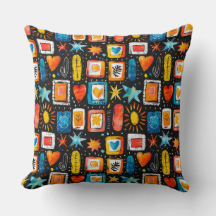 Bright summer colours marker stars, hearts, rhombu cushion