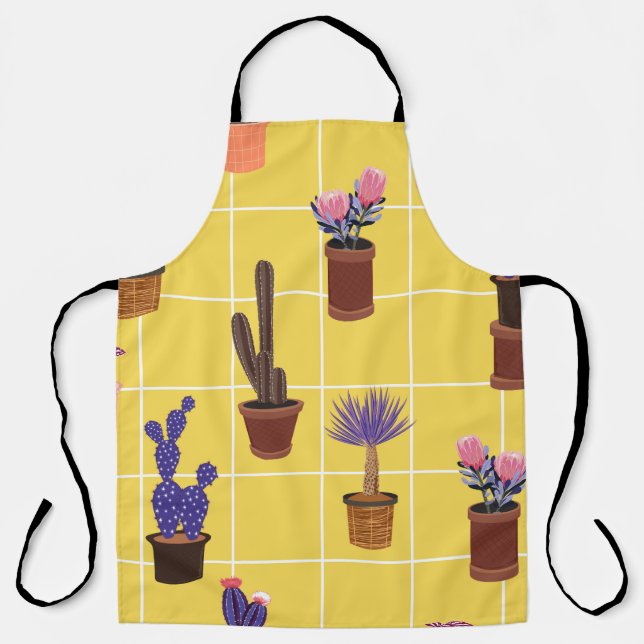 Bright summer cute Cactus in many kind of pots on  Apron (Front)