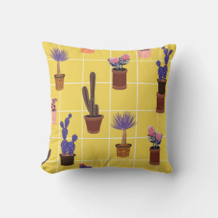 Bright summer cute Cactus in many kind of pots on Cushion