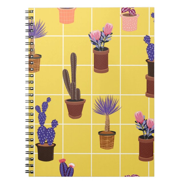 Bright summer cute Cactus in many kind of pots on  Notebook (Front)